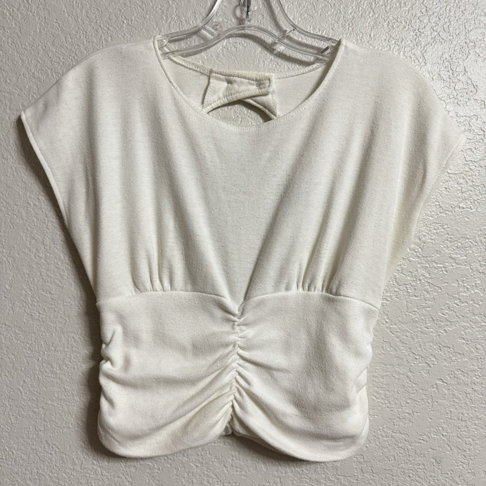 Vintage Y2K Crop Top M White Ruched Front Keyhole Back Elegance‎ Paris USA
